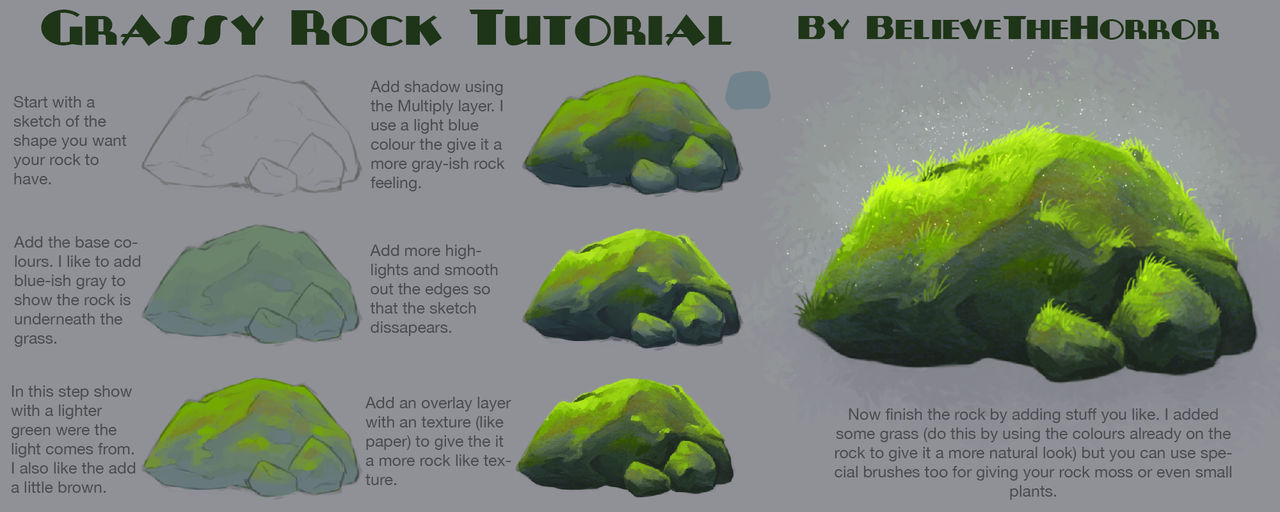 Как рисовать камень и мох — урок