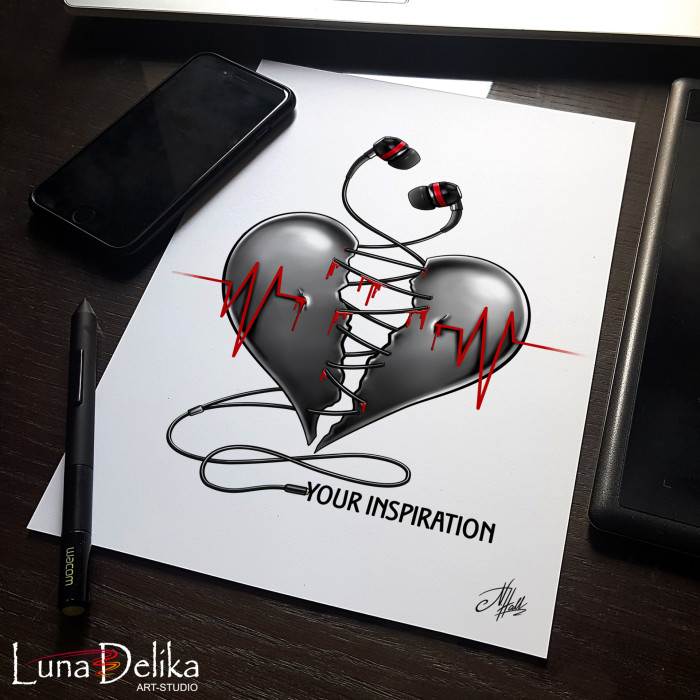 #LunaDelika_Tattoo #TattooDesing #TattooSketch #traditionalArt
Один из заказчиков обратился ко мне с эскизом тату и фразой «Музыка - единственное, что спасает». Услышав это, я сказала, что он точно обратился по адресу! К сожалению, он планировал небольшую тату, и развернуться с такой прекрасной идеей особо не выходило. Пришлось ужимать весь смысл фразы в минимализм. Но мне нравится. Сама бы набила) | Author: Natali Hall