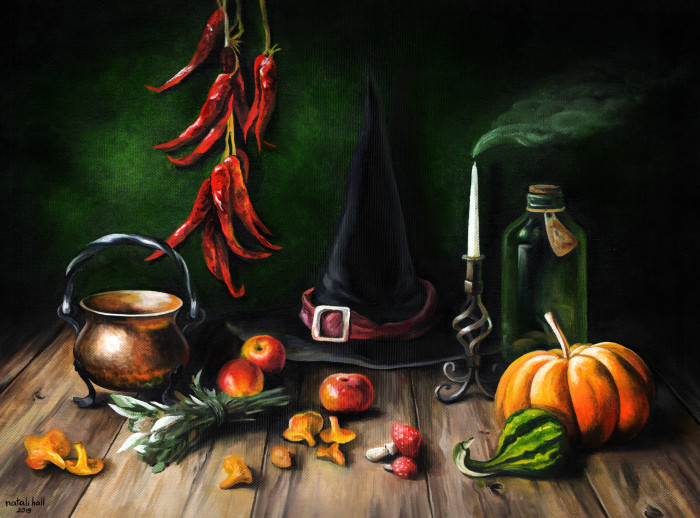 #LunaDelika_StillLife #натюрморт #stillife #witch #картинаназаказ #картинамаслом #oilpaint #traditionalArt
Очень крутой и действительно оригинальный заказ от моей лучшей подруги. Спросите, чем оригинальный? А тем, что этот натюрморт — плод фантазии от слова совсем! Создавался он при полном отсутствии какой-либо натуры, опираясь лишь на словесное описание того, что и как должно стоять и в какой цветовой гамме. Я — ни разу не живописец, тем более в натюрмортах. Пишу, как умею)
...
30х40, масло | Author: Natali Hall
