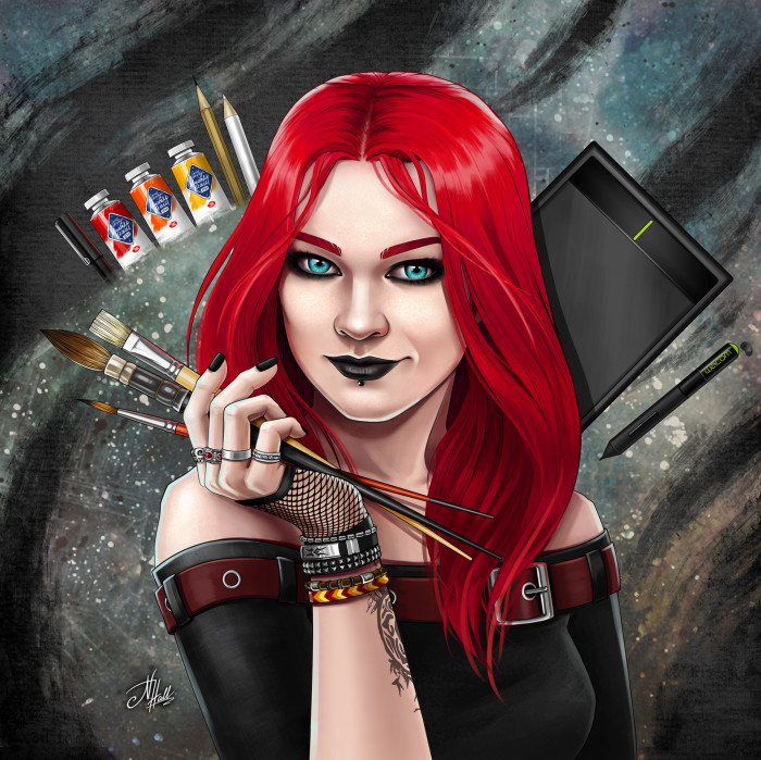 #DigitalArt #Artist #SelfPortrait #LunaDelika #originalwork #newcover
Последние месяцы душа моя отчаянно требовала небольшого ребрендинга. А точнее, новой обложки моей art-студии. Захотелось сделать ее максимально приближенной к моему реальному портрету + поменять общий дизайн на огненные цвета. И вот, после долгих и кропотливых чирканий по планшету я таки ее нарисоваль! Теперь перфекционист доволен :) | Author: Natali Hall