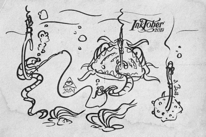 #inktober #inktober2019
День 3. Bait | Приманка
"На рыбалку ходят не за рыбой, а за душевным покоем." | Author: MGimg