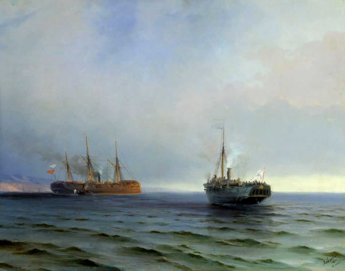 Захват пароходом Россия турецкого военного транспорта Мессина на Черном море 13 декабря 1877 года. — Айвазовский Иван Константинович 