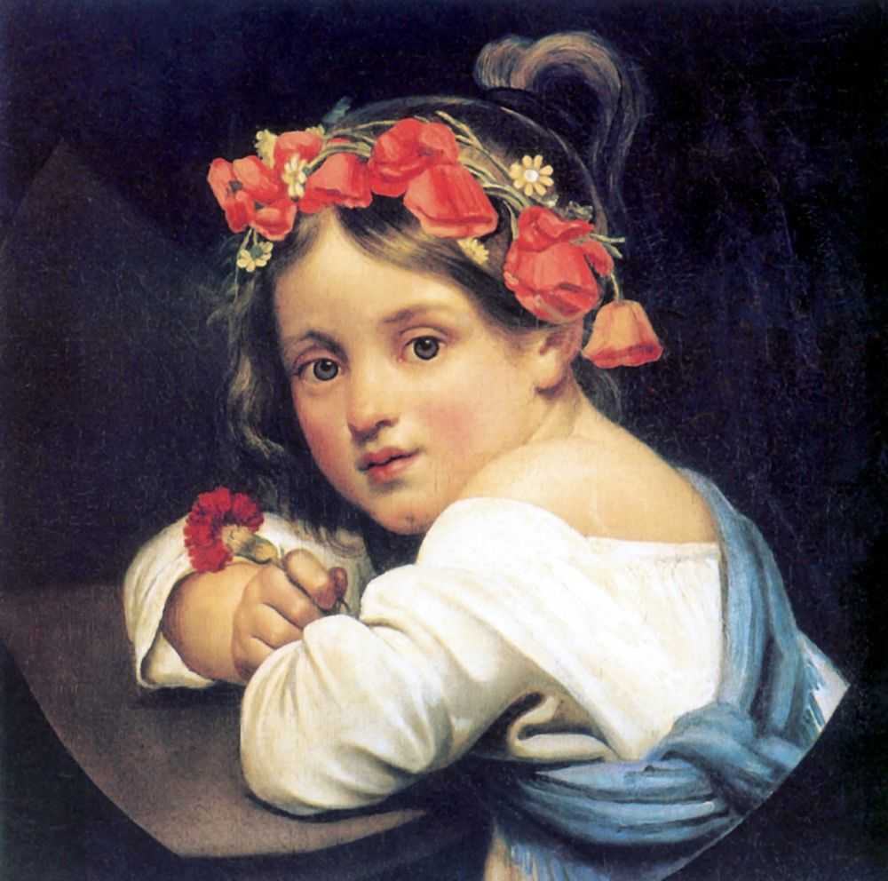 Девочка в маковом венке с гвоздикой в руке (Мариучча). — Кипренский Орест Адамович 