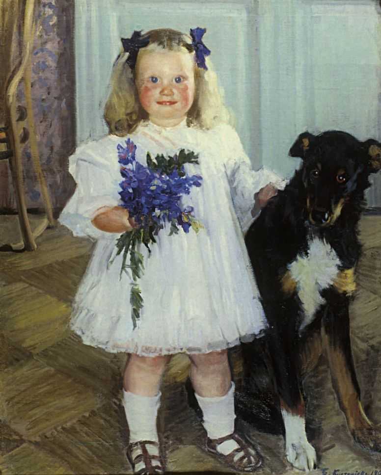 Портрет Ирины Кустодиевой с собакой Шумкой — Кустодиев Борис Михайлович 