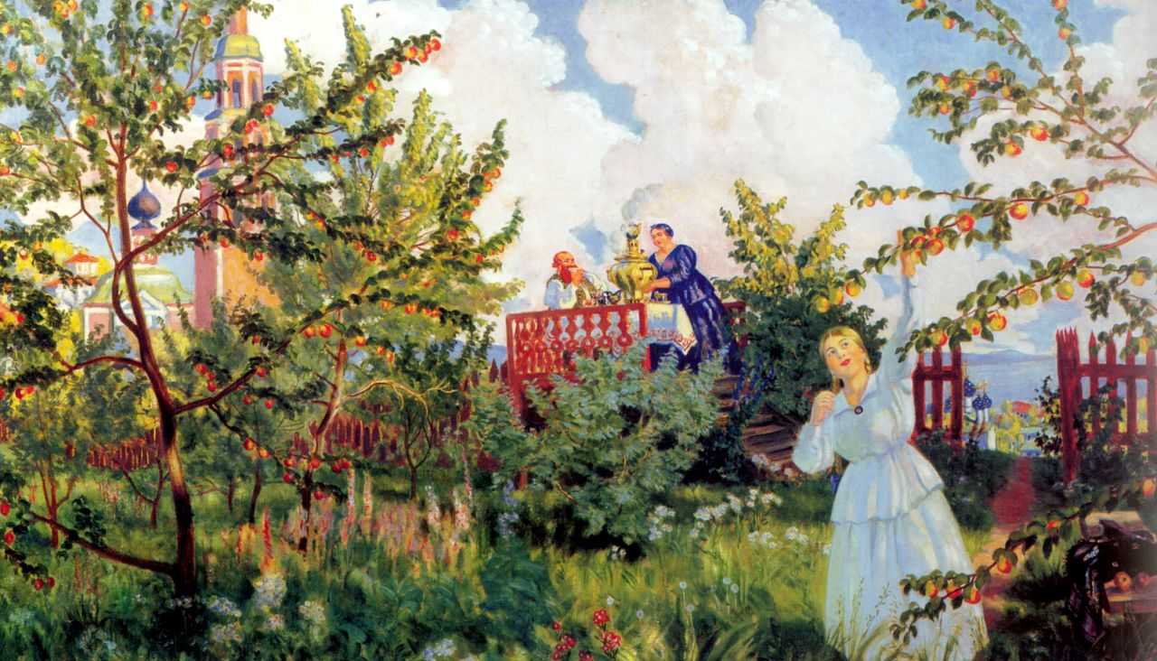 Яблоневый сад. — Кустодиев Борис Михайлович 