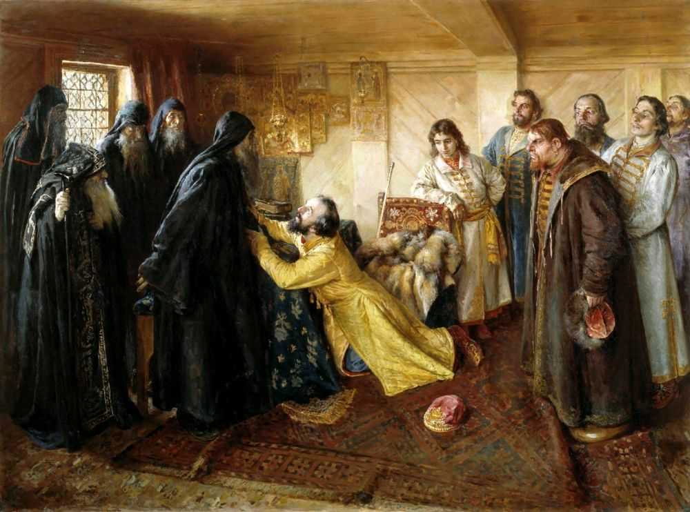 Царь иван Грозный просит игумена Корнилия постричь его в монахи — Лебедев Клавдий Васильевич 