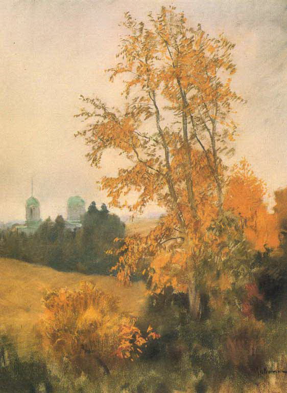 Осенний пейзаж с церковью — Левитан Исаак Ильич 