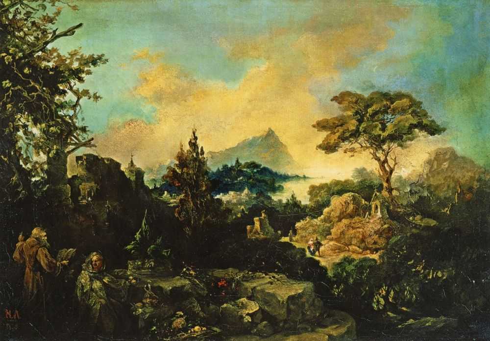 Итальянский пейзаж с двумя отшельниками — Ломтев Николай Петрович 
