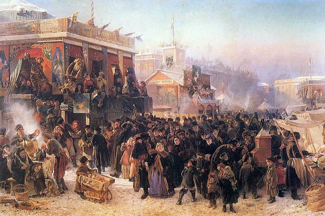 Народное гулянье во время масленцы на Адмиралтейской площади в Петербурге — Маковский Константин Егорович 