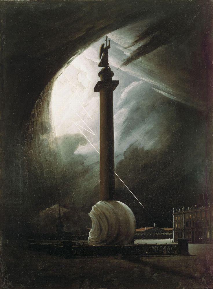 Александровская колонна во время грозы — Раев Василий Егорович 