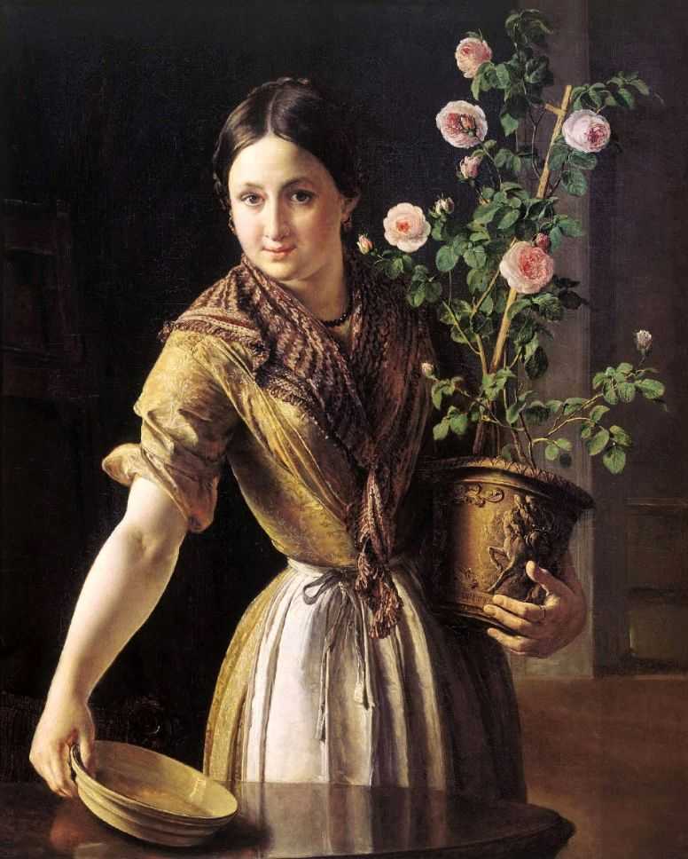 Девушка с горшком роз — Тропинин Василий Андреевич 