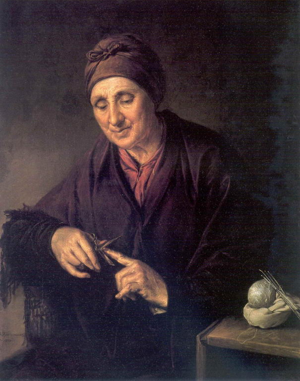 Старуха, стригущая ногти (Портрет жены художника). — Тропинин Василий Андреевич 