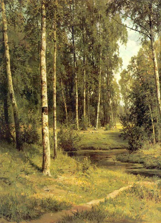Ручей в березовом лесу. Левый фрагмент — Шишкин Иван Иванович 