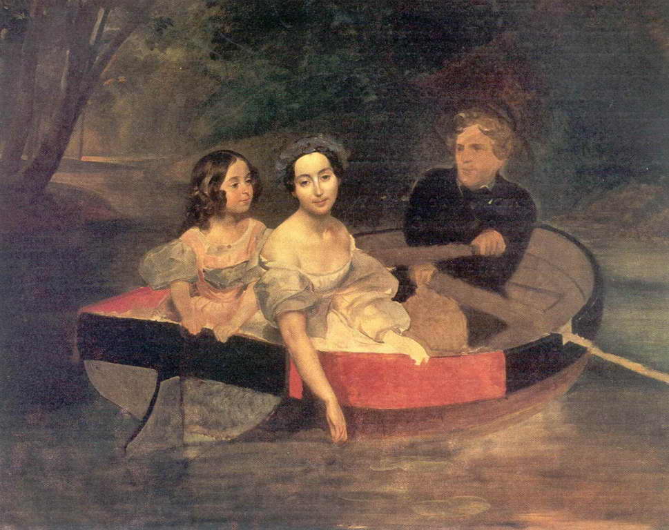 Портрет автора и бар. Е.Н.Меллер-Закомелььской с девочкой, в лодке — Брюллов Карл Павлович 