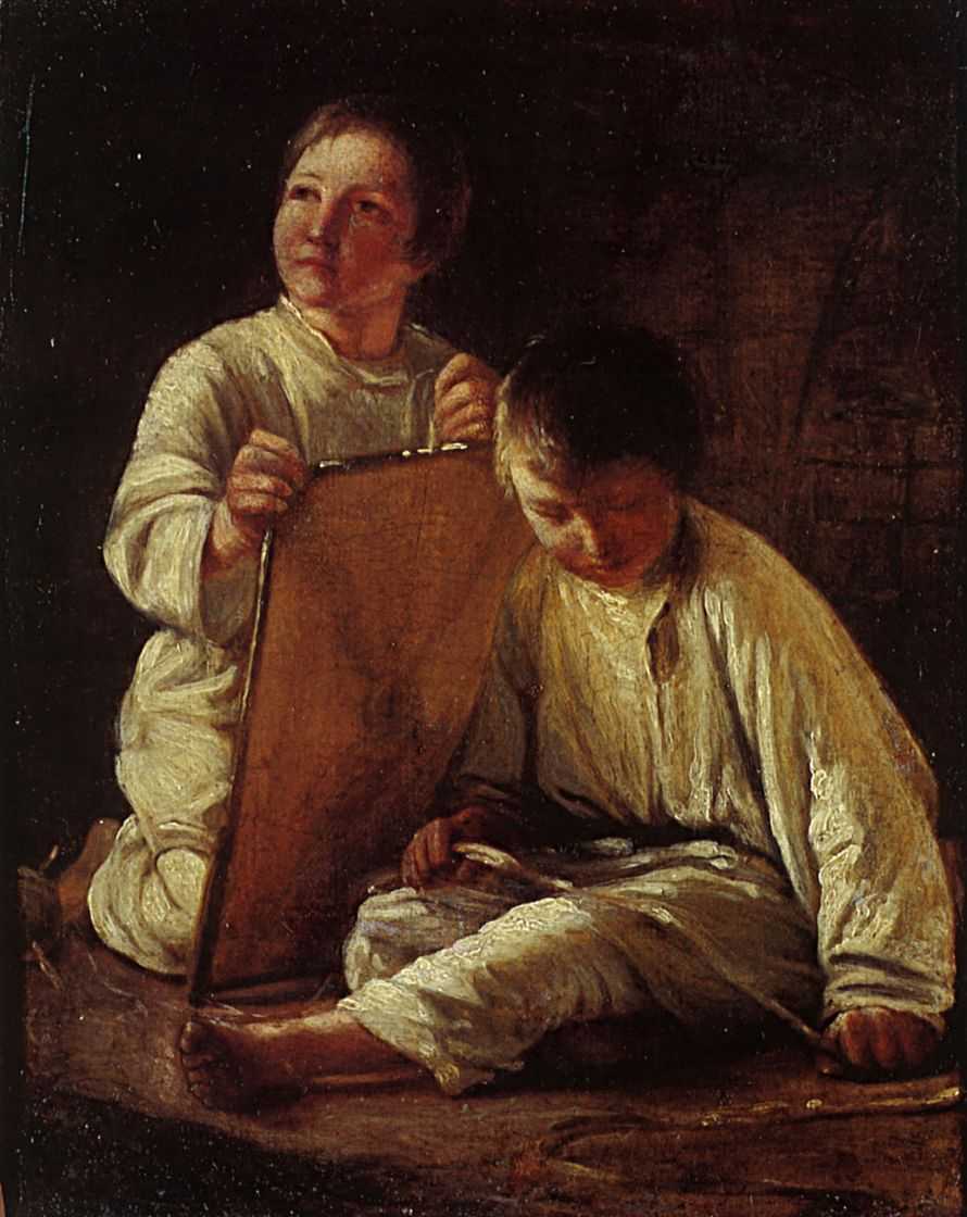 Два крестьянских мальчика со змеем. — Венецианов Алексей Гаврилович 
