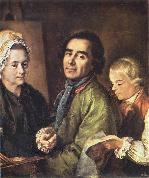 А.П.Антропов с сыном, перед портретом жены. — Дрождин Петр Семенович 